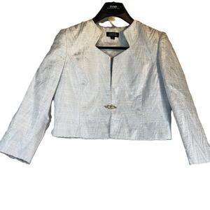 Tahari Arthur S Levine Crop Jacket SZ 8 Lined Shimmery Gold Blue Career Business